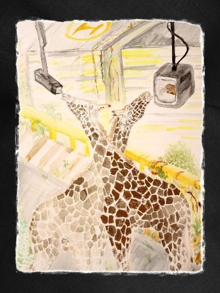 Giraffe im Neon-Transit