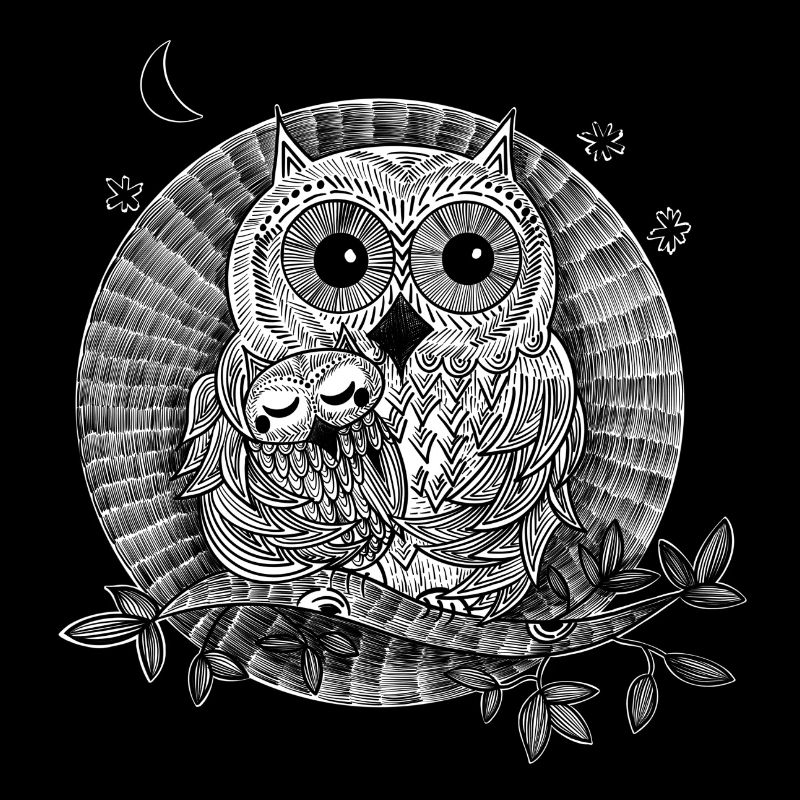 Illustration hiboux noir et blanc
