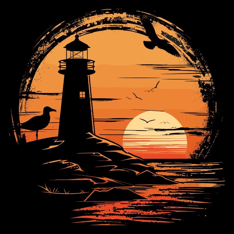 Mouette Seabird Lighthouse Coucher de Soleil
