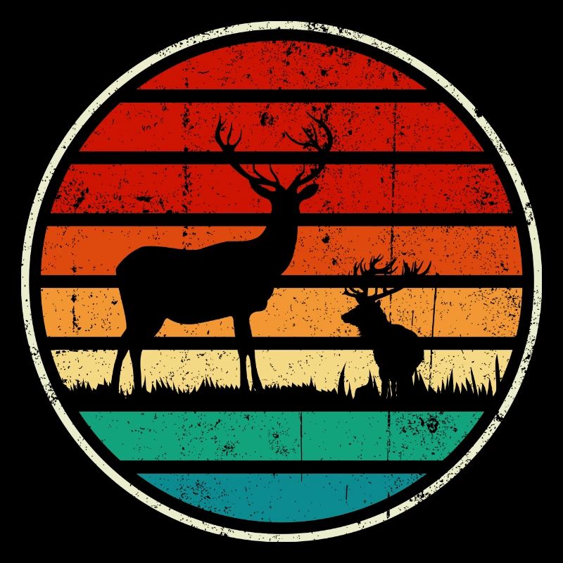Retrowave Sunset Stag Circle