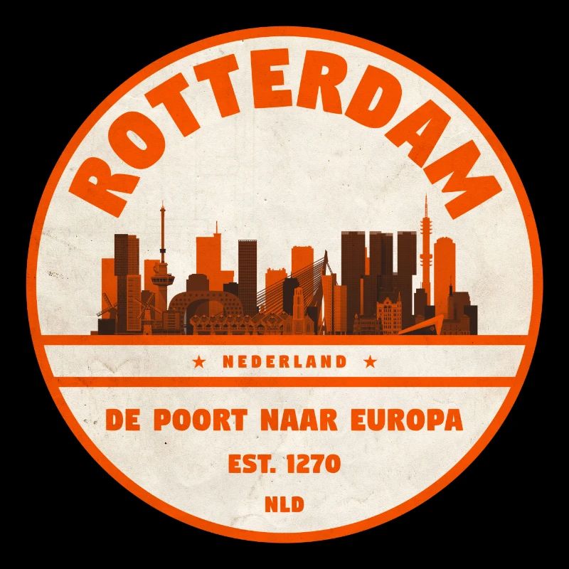 Rotterdam Skyline Vintage Rubber Stamp