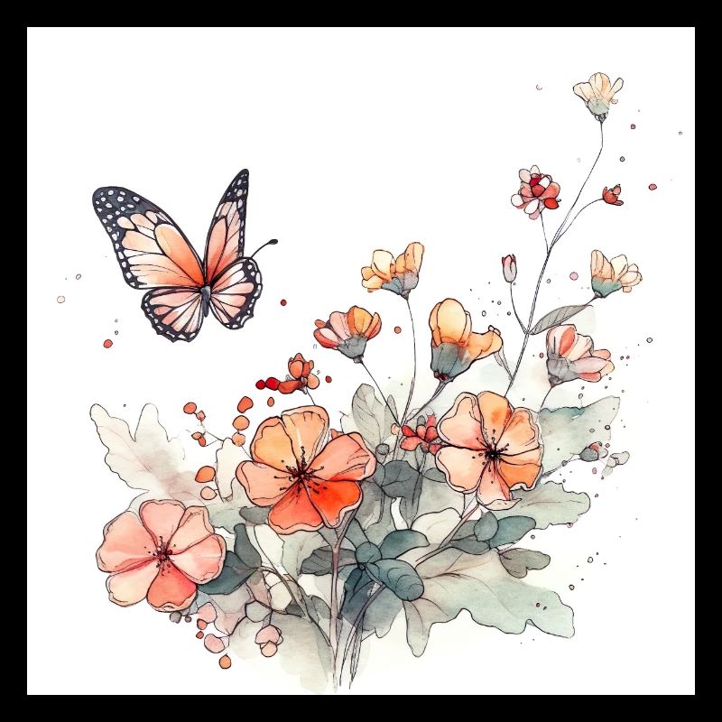 Affiche - Pré d’été avec papillon