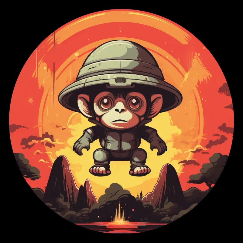 Monkey explorer meets alien at