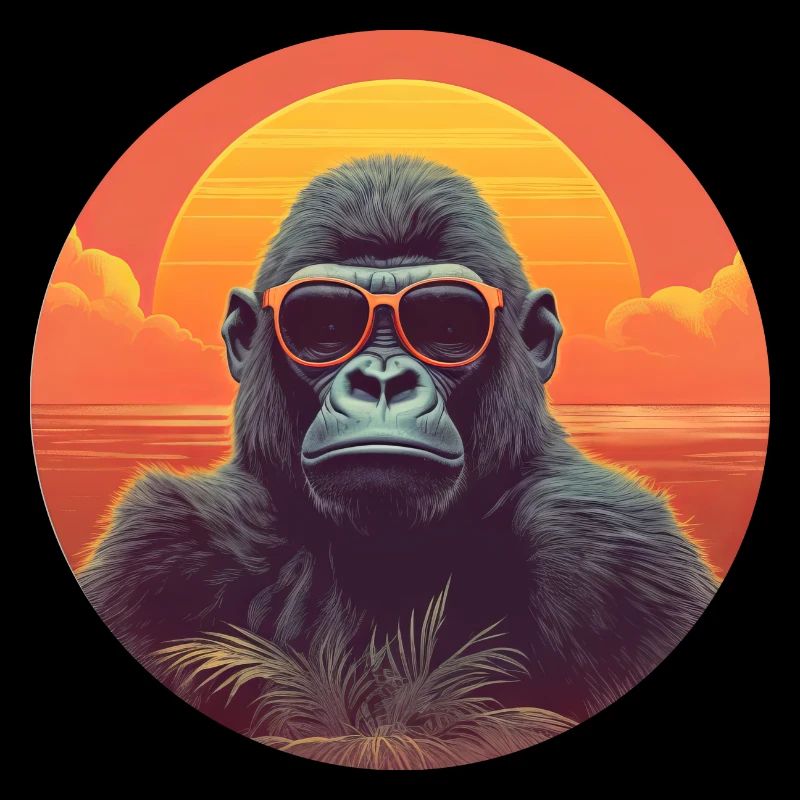 Gorille cool au coucher du soleil: conception de singe détendue