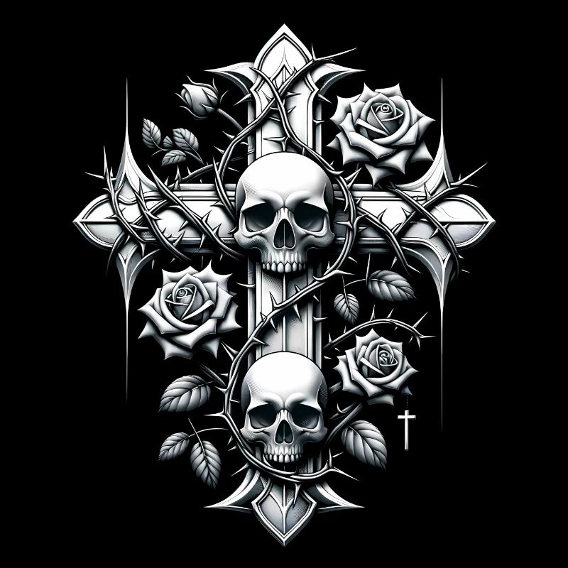 Croix, Vie, Mort, Épines, Roses, Crâne