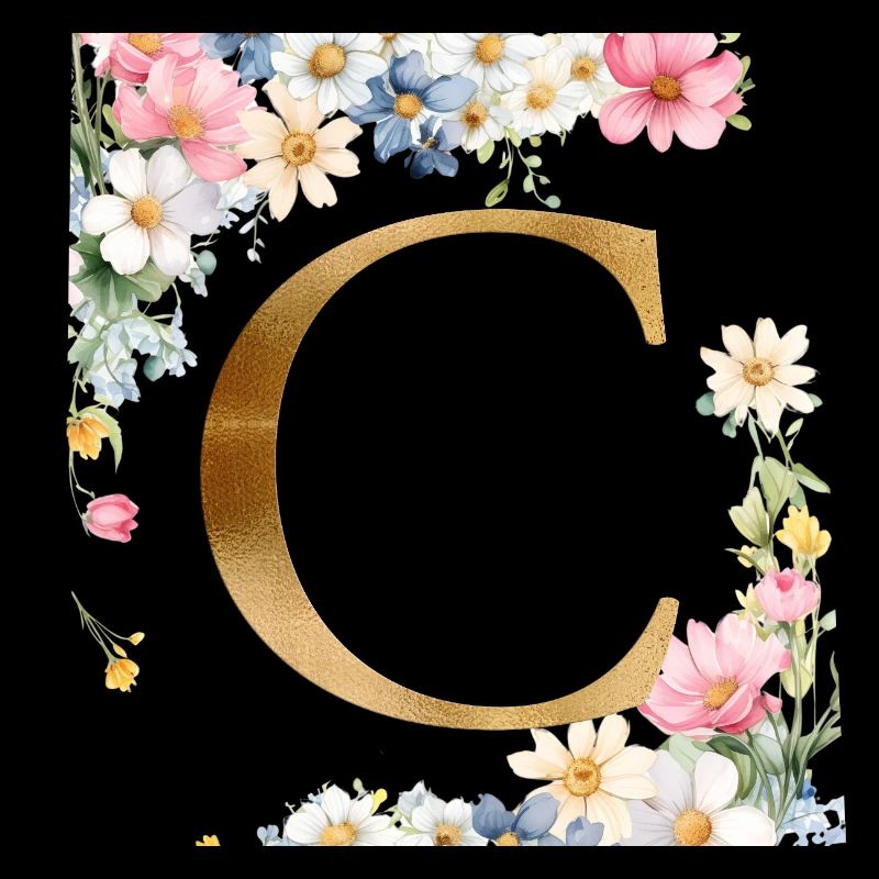 C Monogram, Floral, Customizable