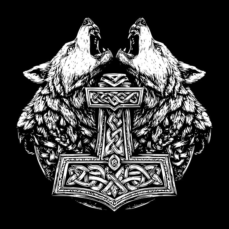 Nordisch Wolf Thor Hammer Wikinger Symbol