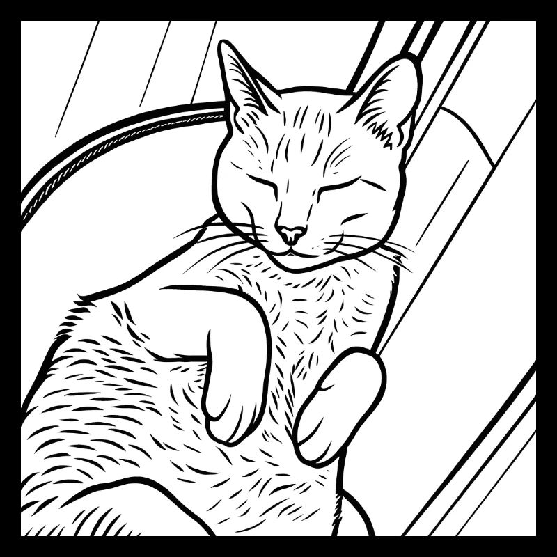 Dessin au trait du chat endormi