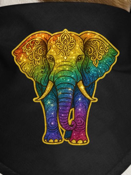 Rainbow elephant with gold pattern