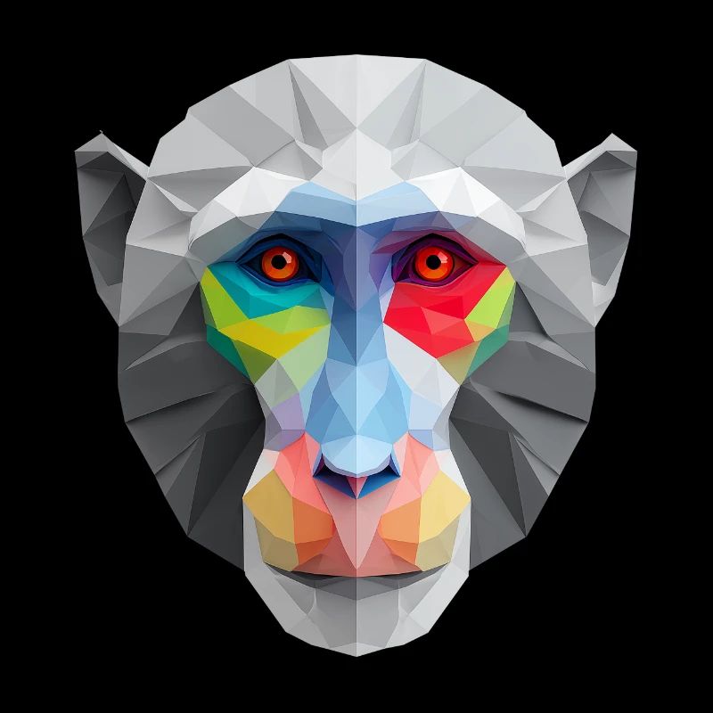 Colored Low-Poly Monkey Face Logo Art Design
