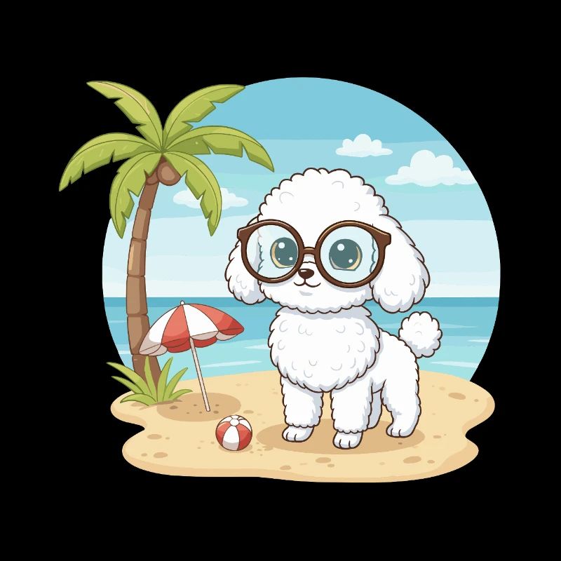 Cute Poodle with Glasses Beach Summer Vacation