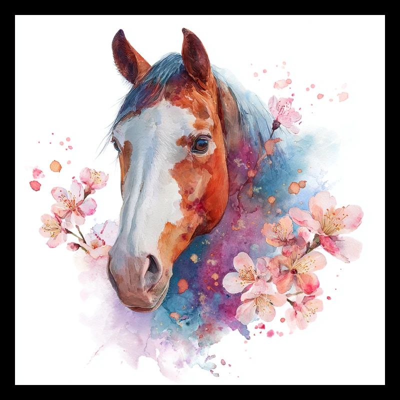 Aquarellpferd mit Kirschblüten