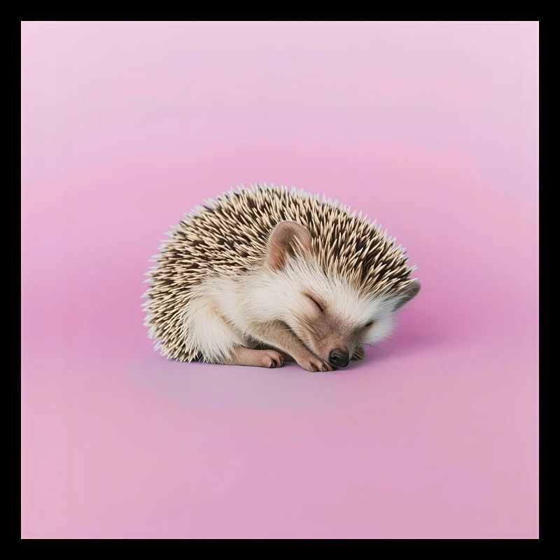 Sleeping hedgehog on pasty pink background