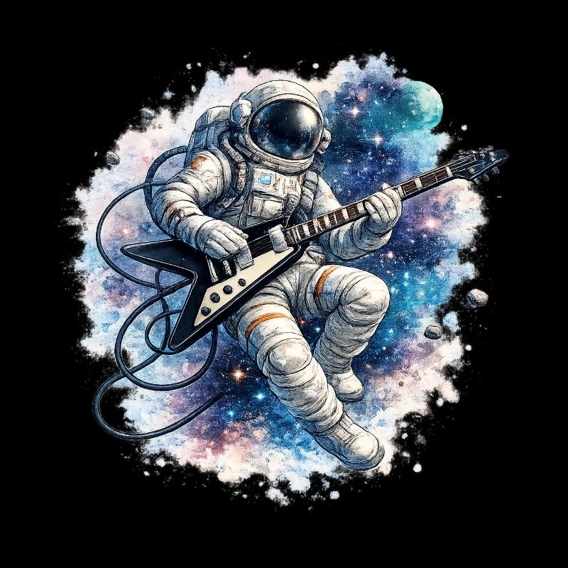 Guitare d’astronaute dans l’aquarelle spatiale