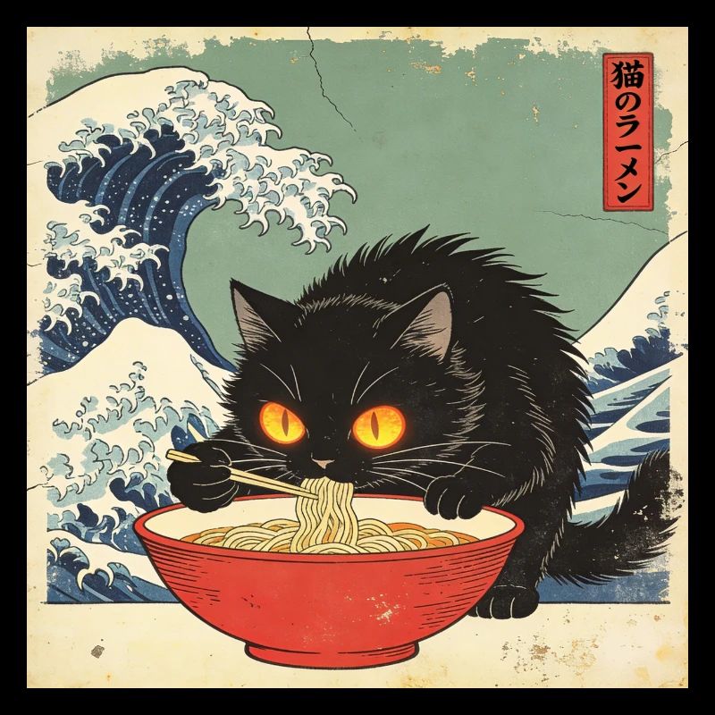 Japan Cat Ramen Nudeln Retro Wave Muster