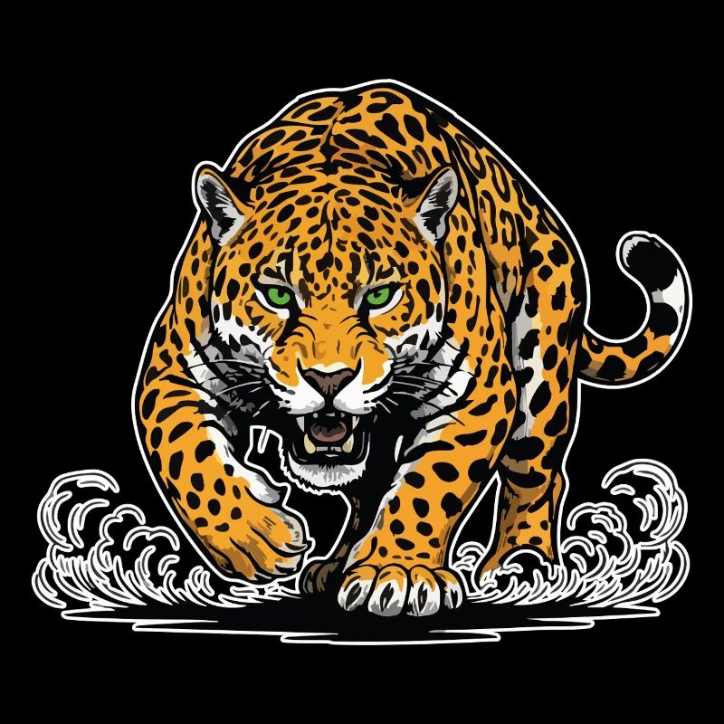 Jaguar Leopard Attack Water Mascot Predator
