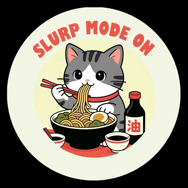 Kätzchen, das Ramen-Schlürf-Modus frisst