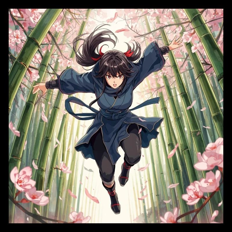 Bambusheldin im Kirschblütenpfad