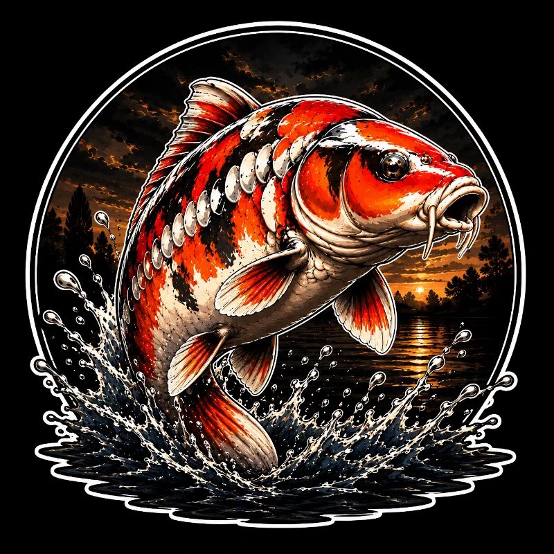 Red White Koi Splash Art Design