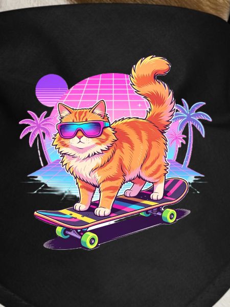 Retro Synthwave Cat Skateboard