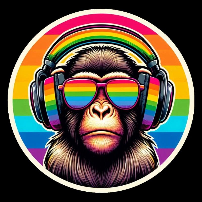 Affe Kopfhörer Brille Regenbogen bunt