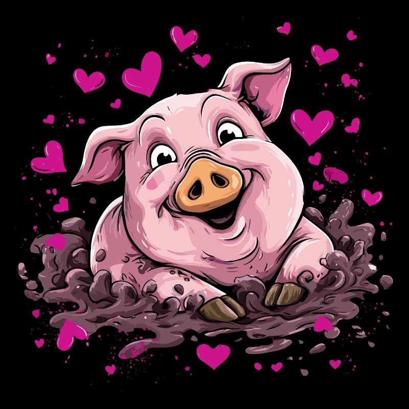 Coeur cochon dans la boue rose