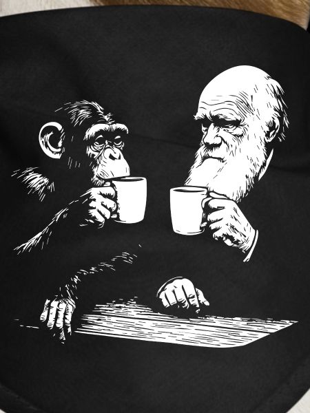 Darwin and monkey drinking Coffee 