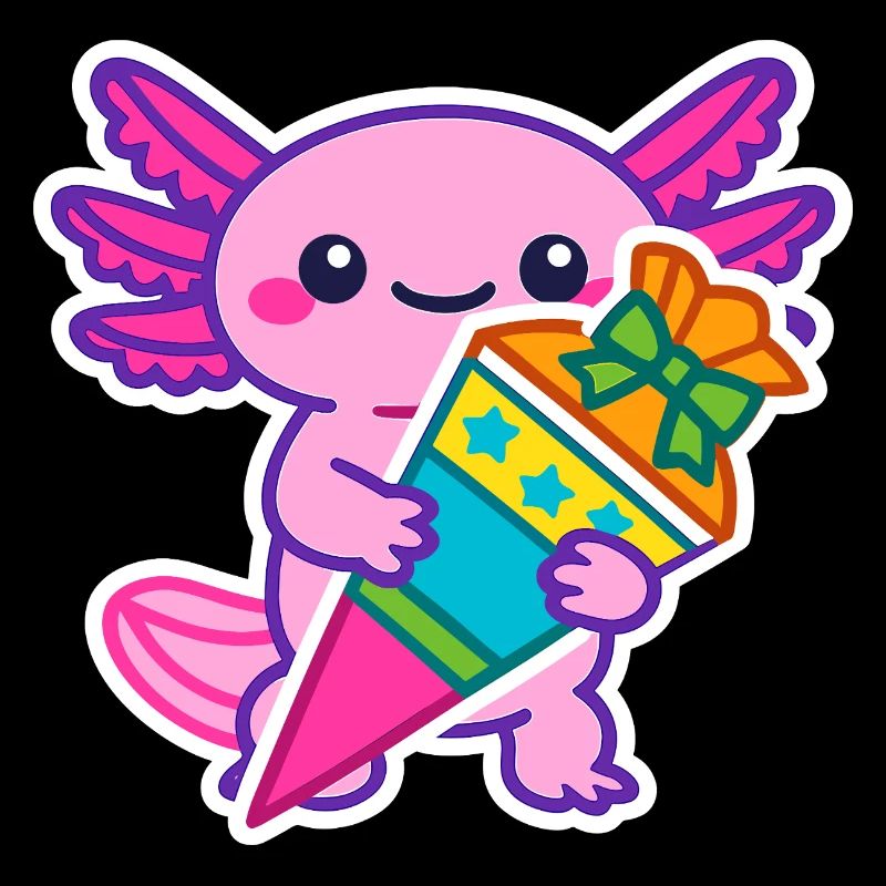 Endlich Schulkind süßes Axolotl zur Einschulung