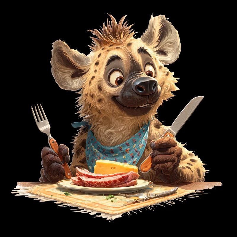 Hyène affamée à table