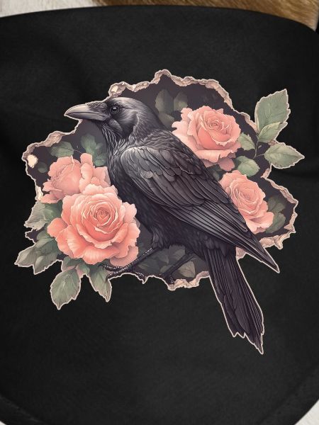 Raven with roses