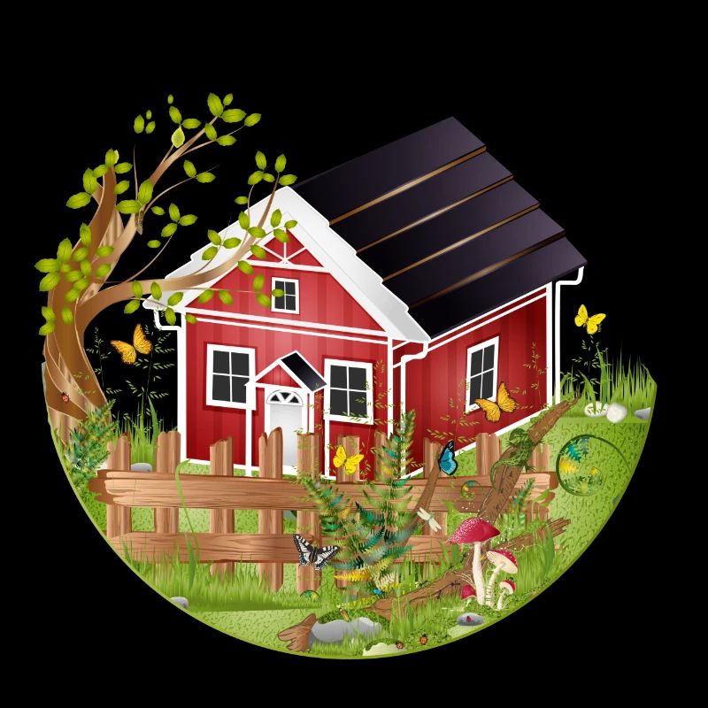 small red house with garden in spring