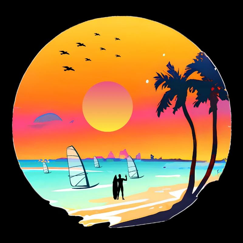 Aquarelle de plage de coucher de soleil d’été