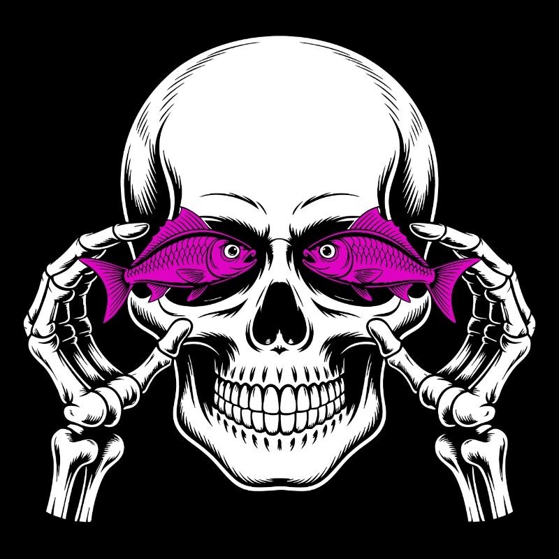 Skull and crossbones with fish