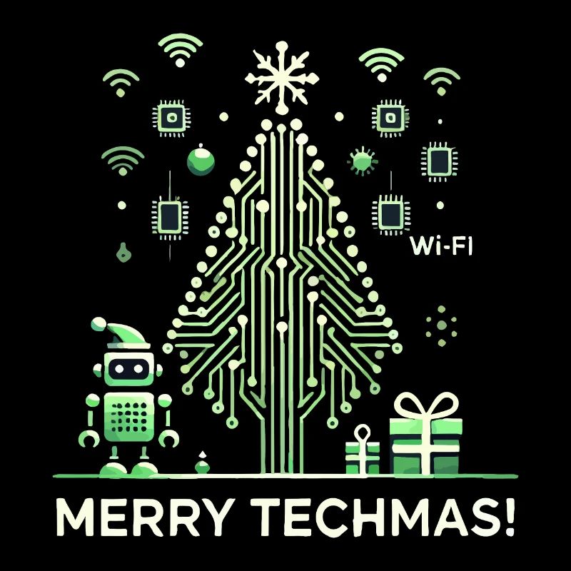 Merry Techmas - Robot and Circuit Christmas Tree