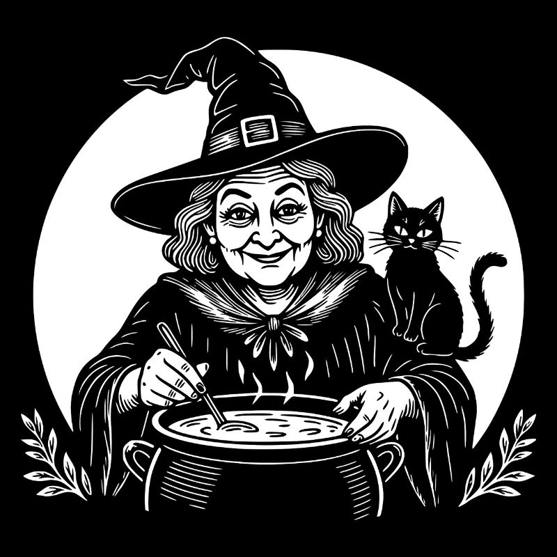 Witch Cooking Cook Soup Cooking Spoon Cat Black