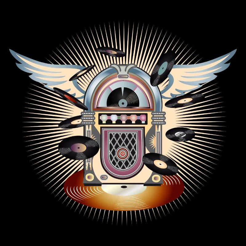 Jukebox au look rétro avec piano à queue et disques