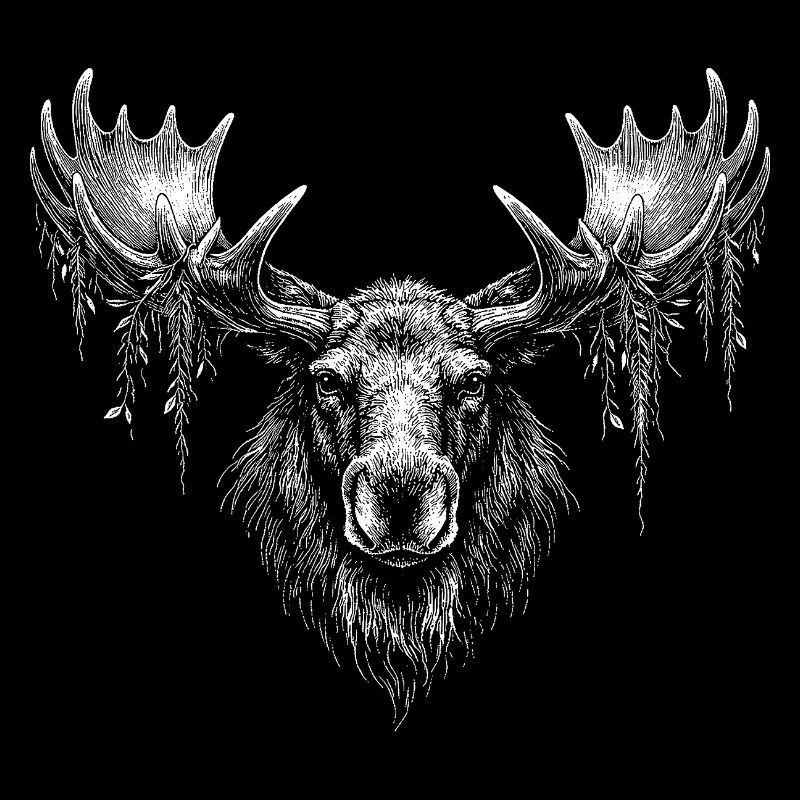 Elk head with moss branches