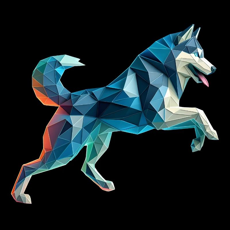 3D Geometric Origami Husky Sled Dog