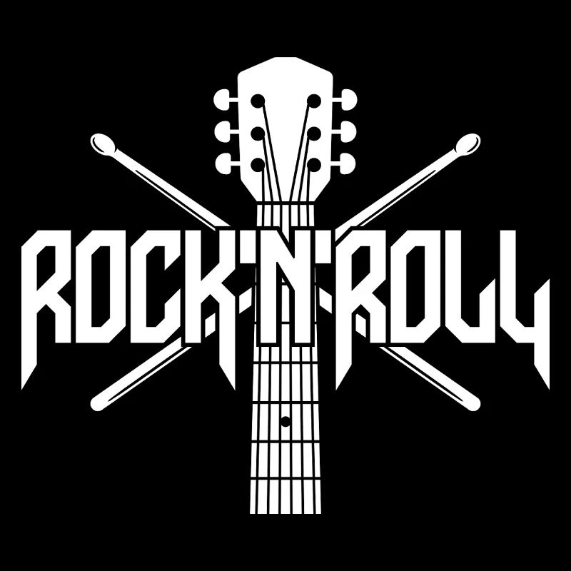 Rock 'N' Roll Logo with Guitar and Drumsticks