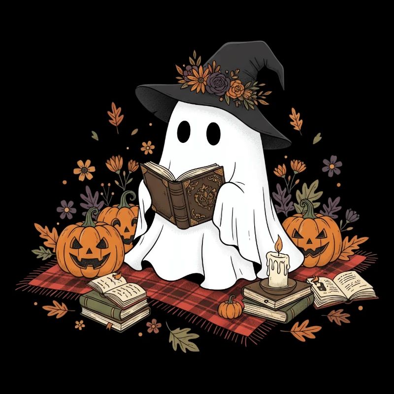 Witch Witch with Pumpkins and Magic Book