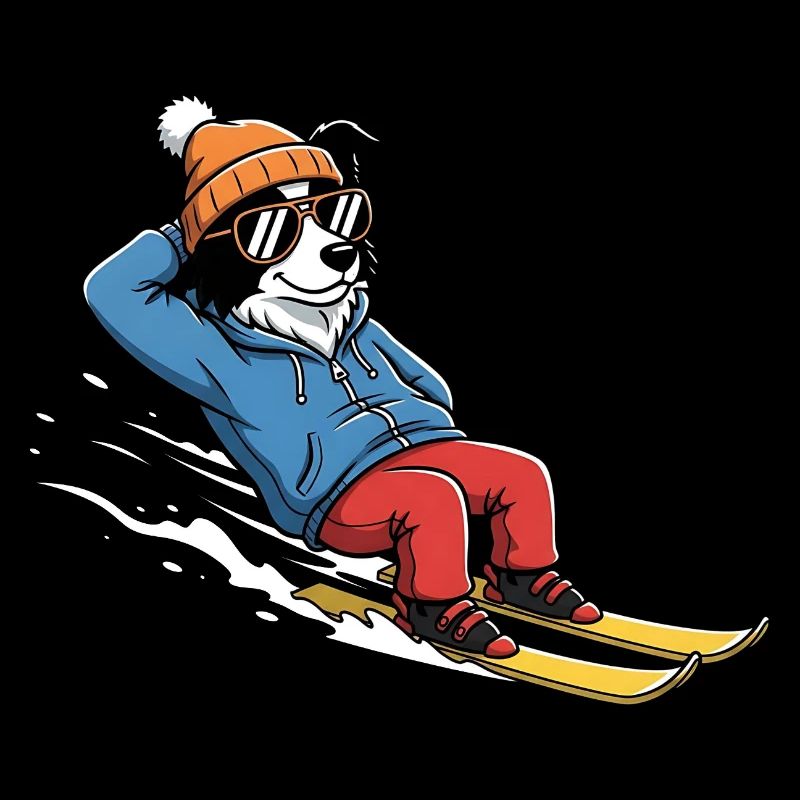 Chien de ski détendu avec lunettes de soleil et chapeau