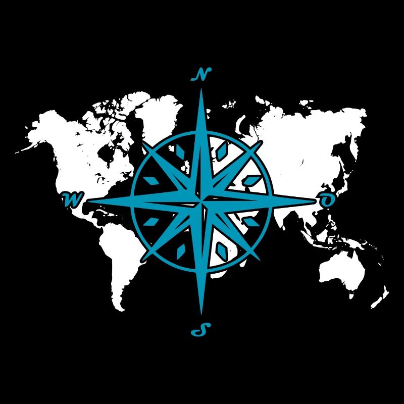 Windrose oder Kompassrose mit weißer Weltkarte