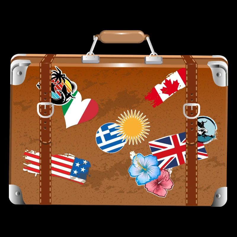 old travel suitcase with stickers from various countries