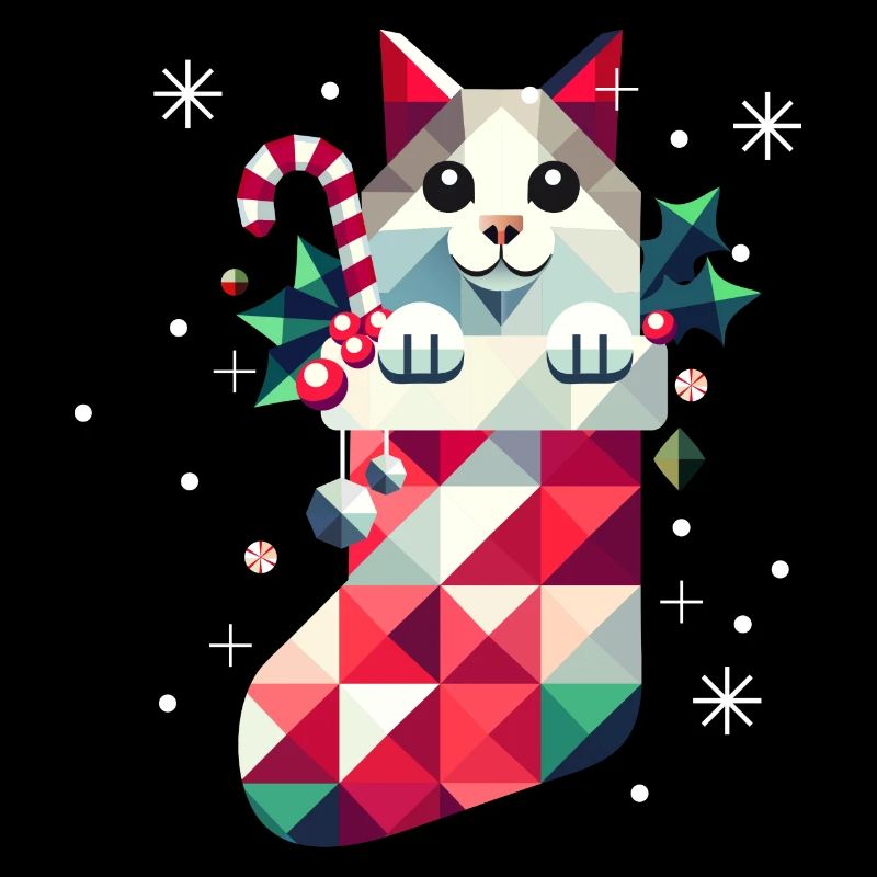 Chat mignon dans un bas de Noël coloré