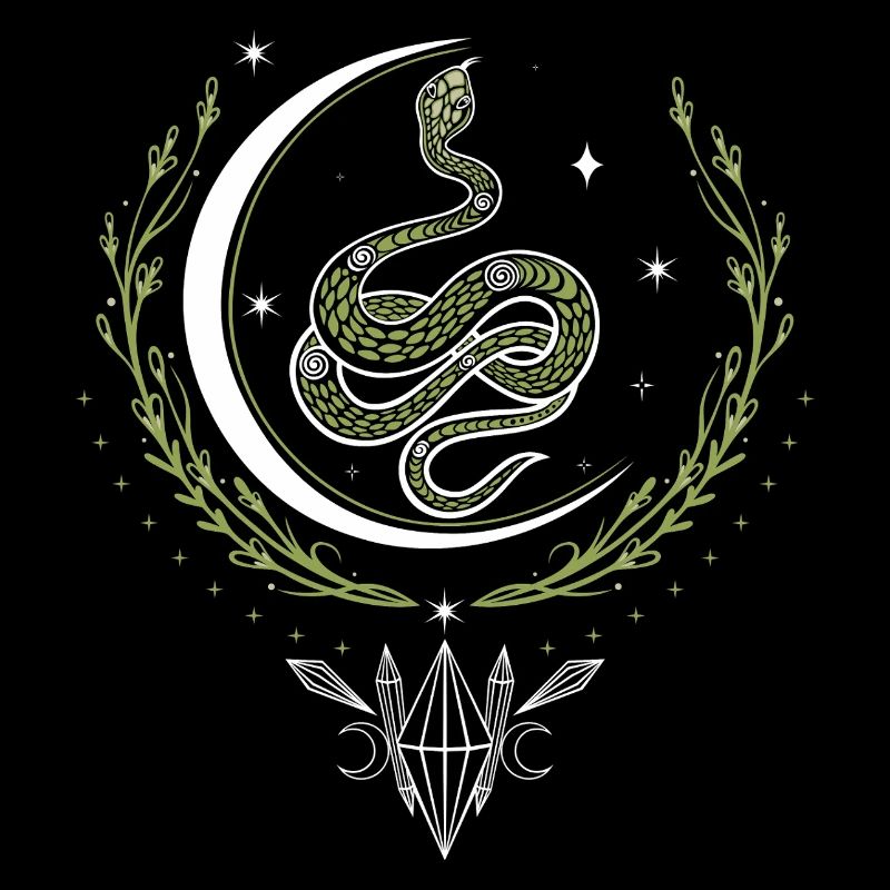 Snake with crescent moon and crystals