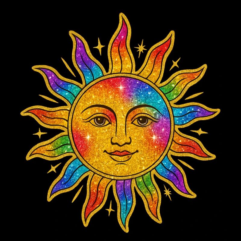 Sonne im Regenbogen-Glitzer