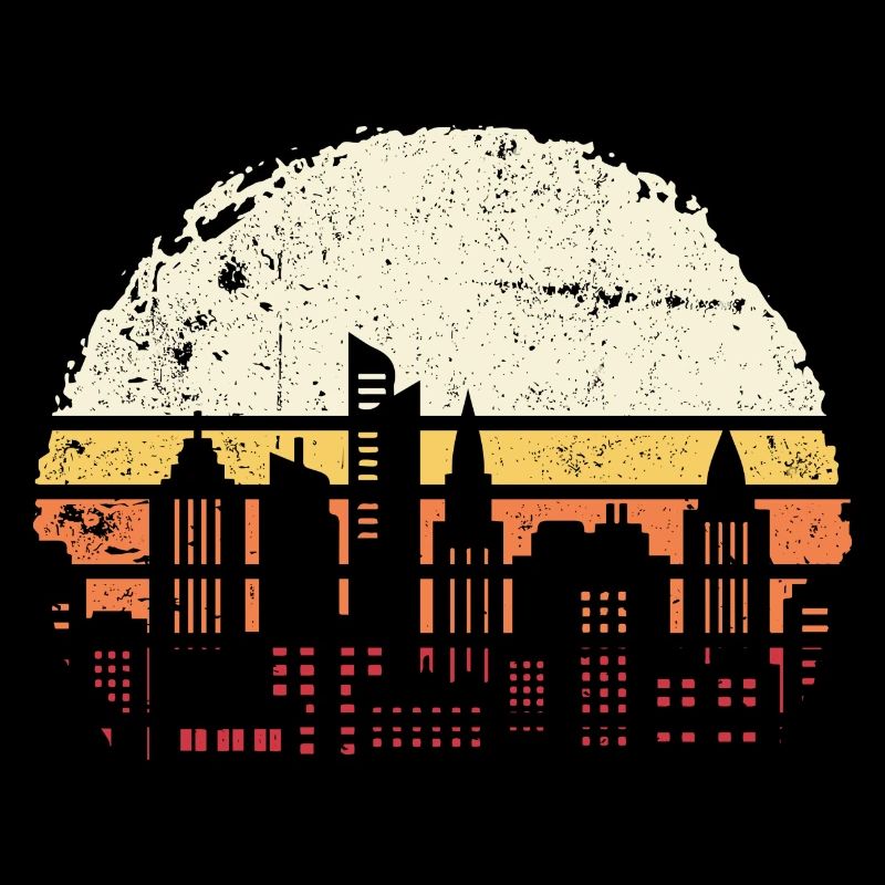 Silhouette rétro de la ville du coucher de soleil