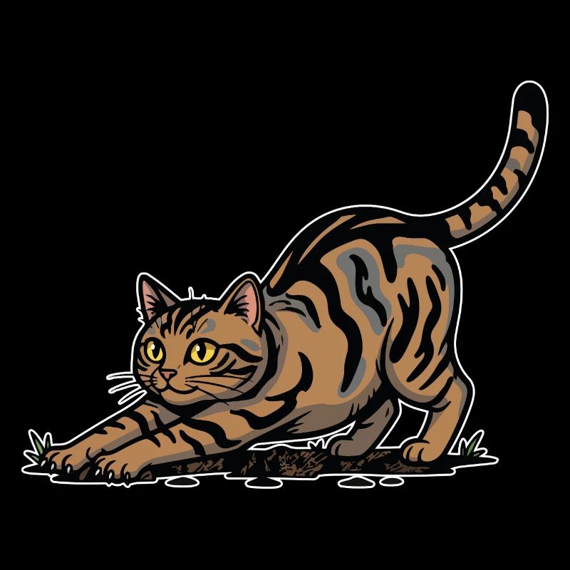 Braune getigerte Katze dehnt sich dynamisches Porträt