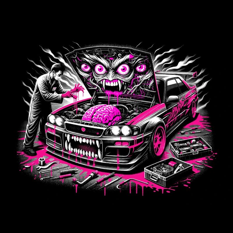 Neon Monster Car Graffiti Design