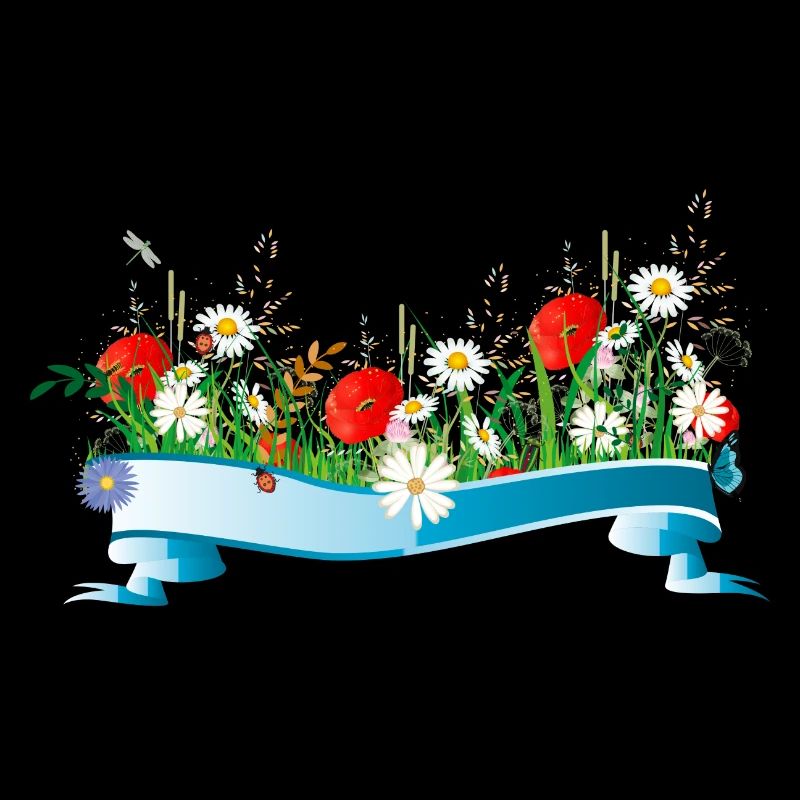 prairie printanière colorée avec des fleurs et des insectes